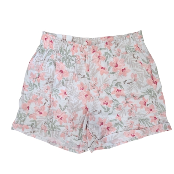 BRIGGS pull on linen blend shorts, pink floral, size L - Picture 1 of 6